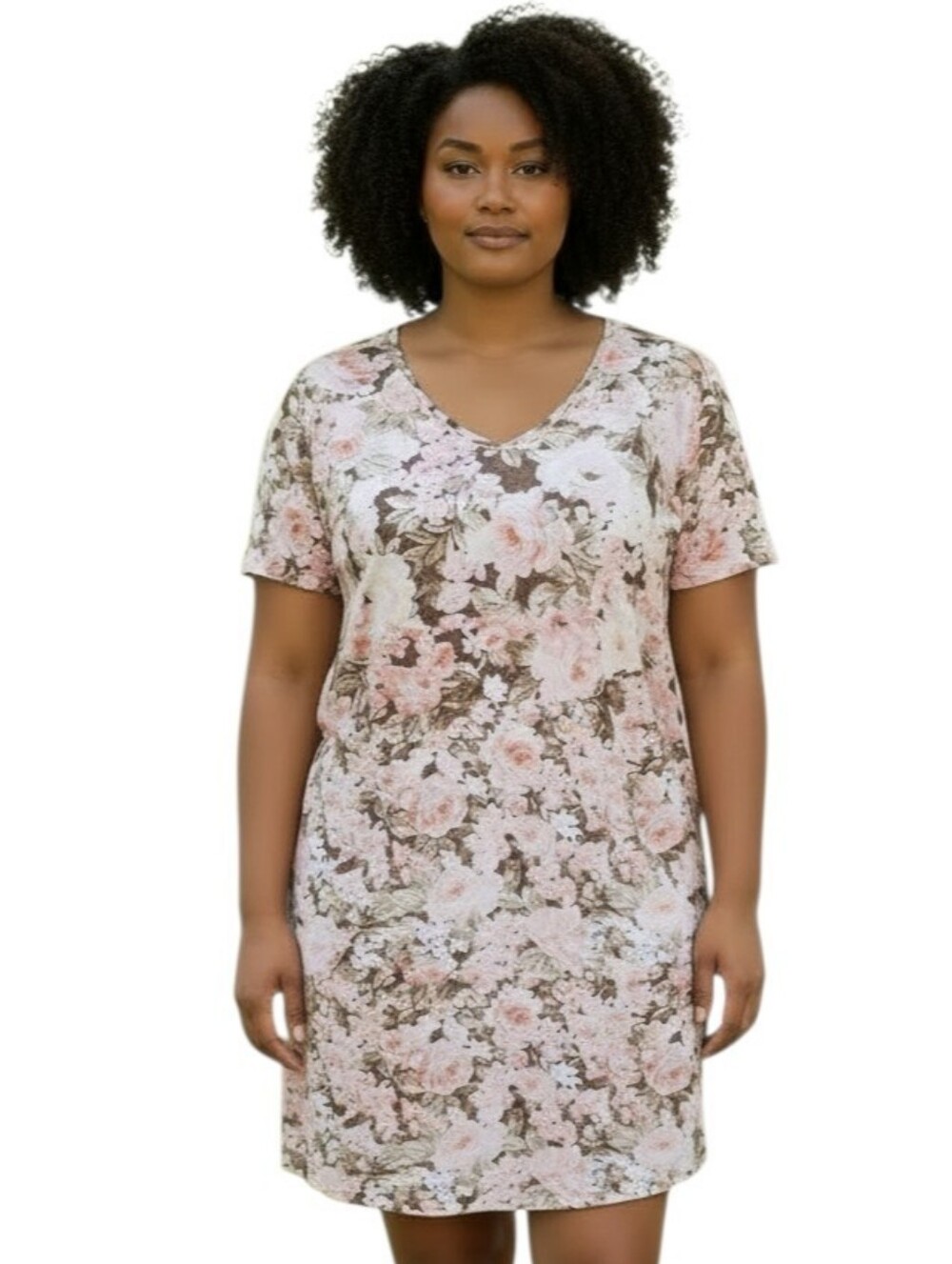 Zoolucky Floral V-neck Short Sleeve Dress Size 1x Pink